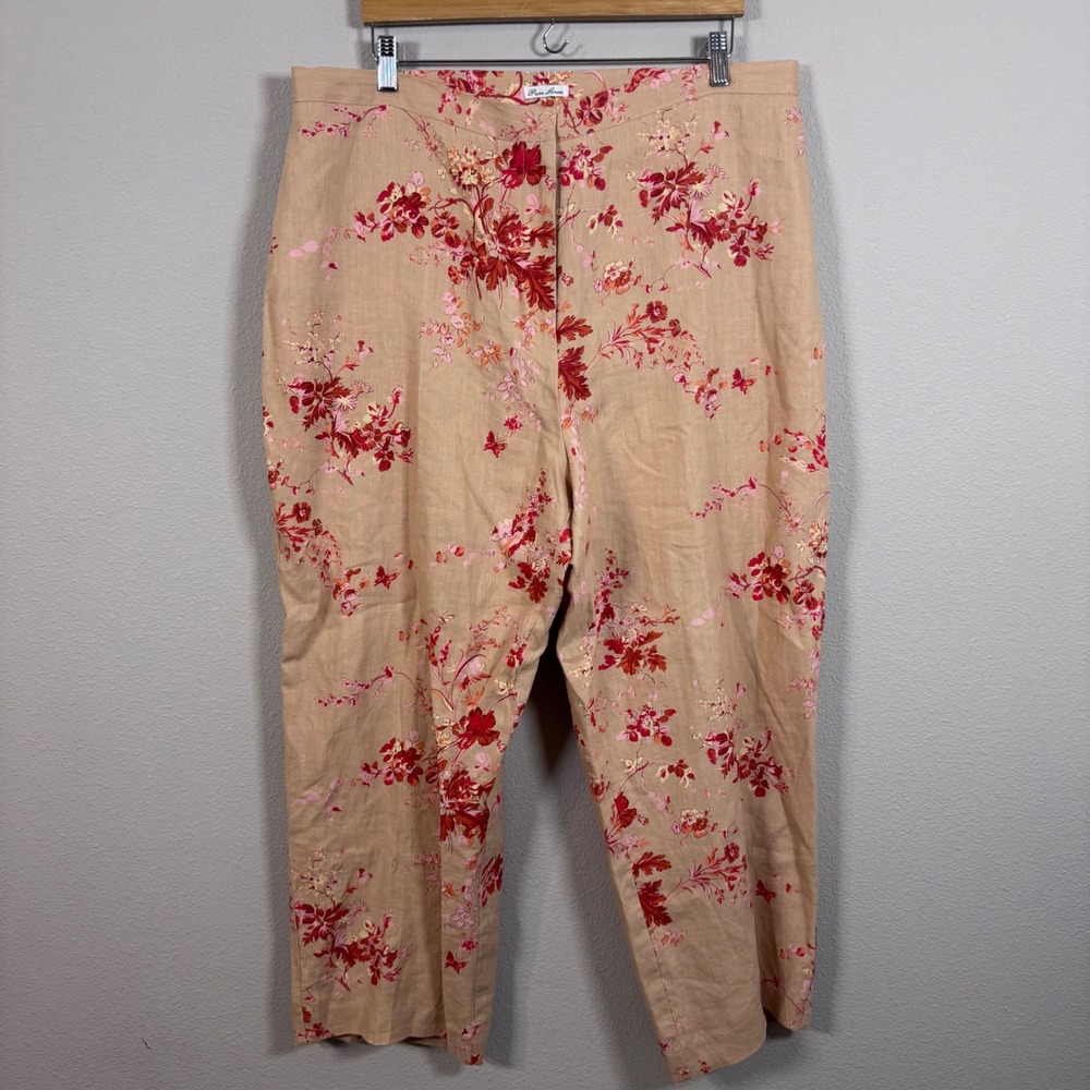 Vintage Women's Linen Coastal Grandma Beachy Pants Tan Red Pink Plus Size 20